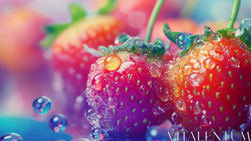 Juicy Strawberries Splashing in a Colorful Daydream.
