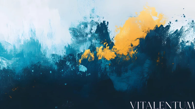 Abstract Blue and Yellow Brushstroke Painting with Modern Flair.