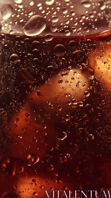 Amber soda nebula with dancing bubbles in close-up delight.