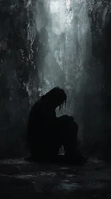 Rain-soaked shadow curled beneath a wounded moonlit wall.