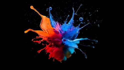 Bilateral paint splash collision on black background.