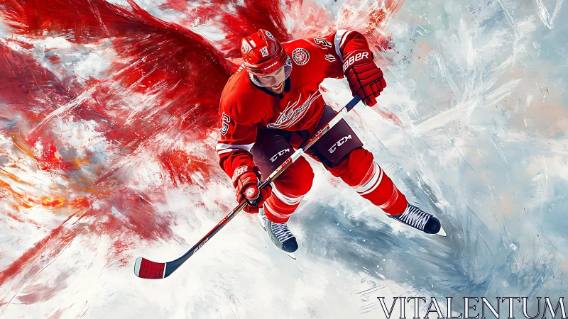 Winged ice warrior carves burning speed across frozen sky