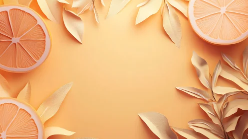 Citrus sun halos with paperleaf laurels on peach glow.