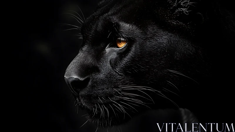 Black panther head profile with golden amber eyes against dark background