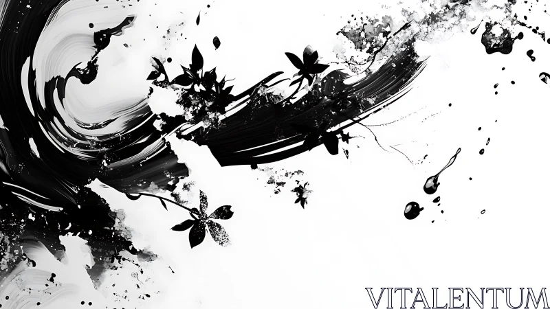 Flowing ink brush dances with delicate floral silhouettes