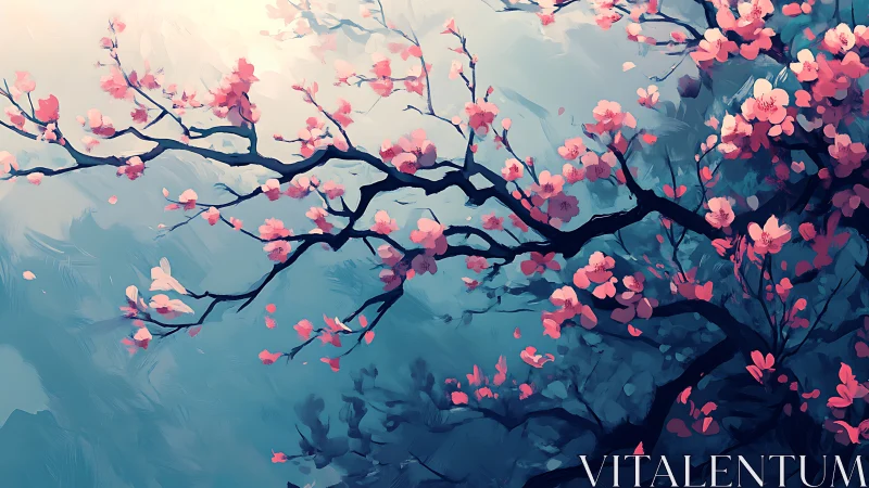 Gentle cherry blossoms drifting across a painted sky.