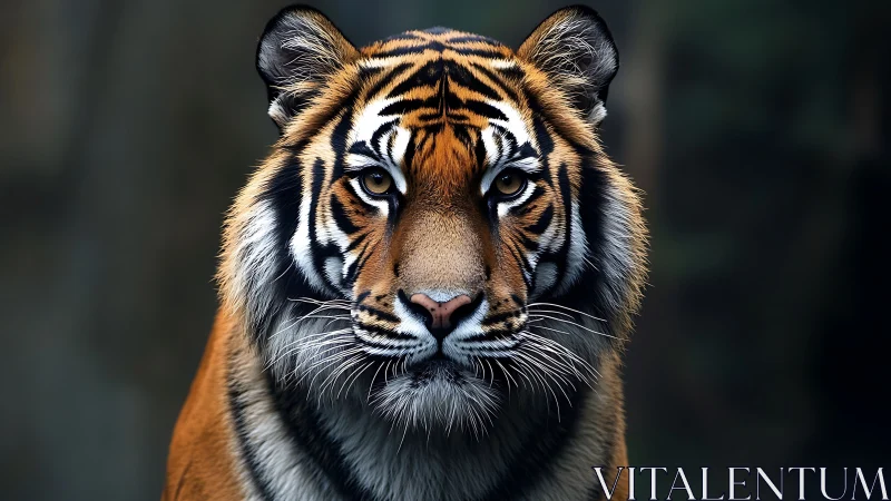 Steady tiger gaze meets the viewer with calm forest strength