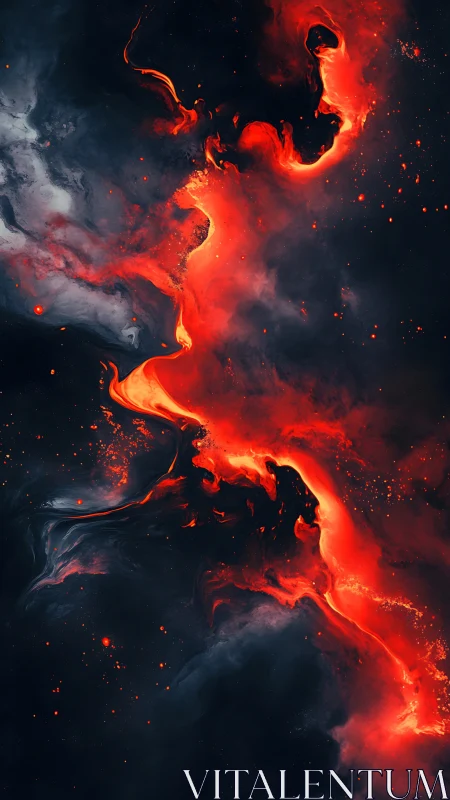 Volcanic Eruption with Flowing Lava Streams