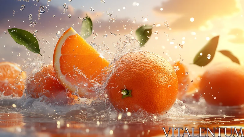 Citrus comets cannonball into sunset-lit splash universe