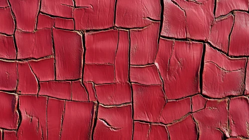 Scarlet cracked surface weaving quiet geometric stories.
