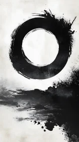Ink circle of quiet motion over drifting black mist.