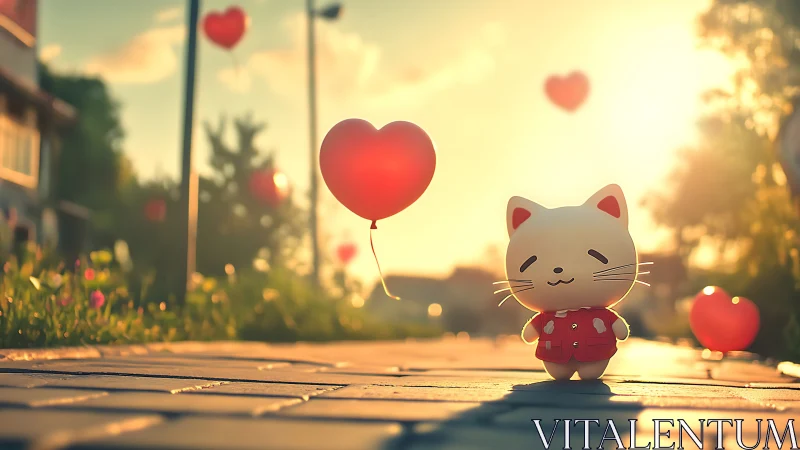 Cartoon Cat Chases Love Through Golden Hour Street