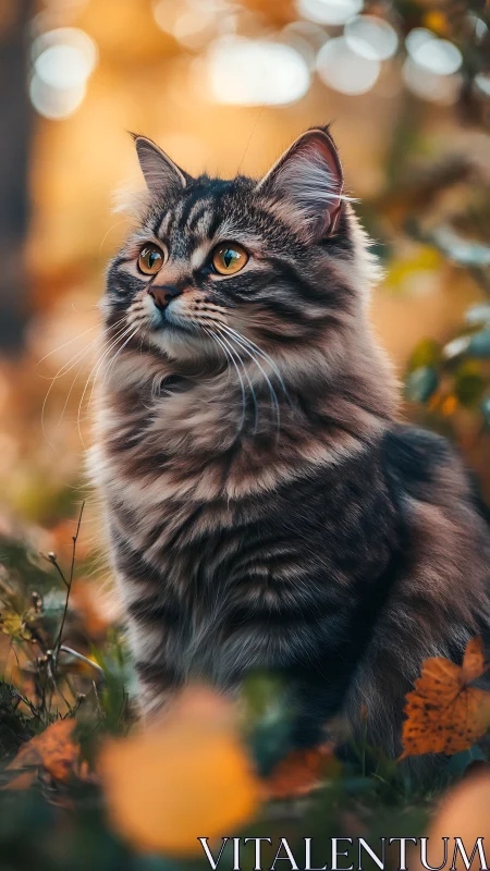 Majestic Tabby Cat with Golden Eyes Gazing Forward