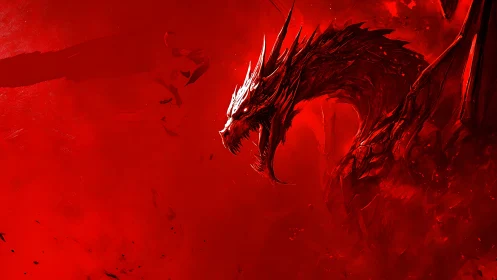 Red-toned digital rendering of a stylized dragon profile.