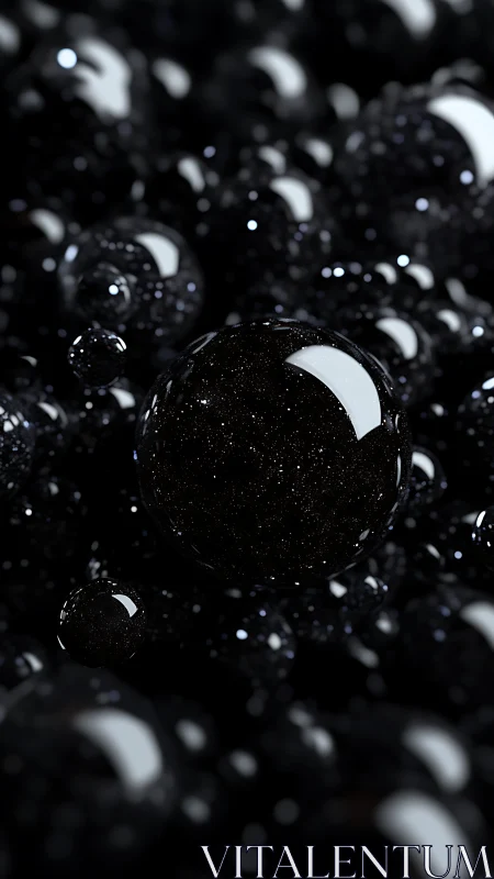 Glistening midnight spheres with soft cosmic reflections.