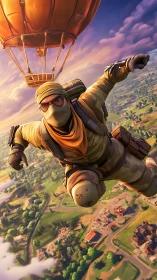 Skyfall commando dives beneath a glowing battle balloon.