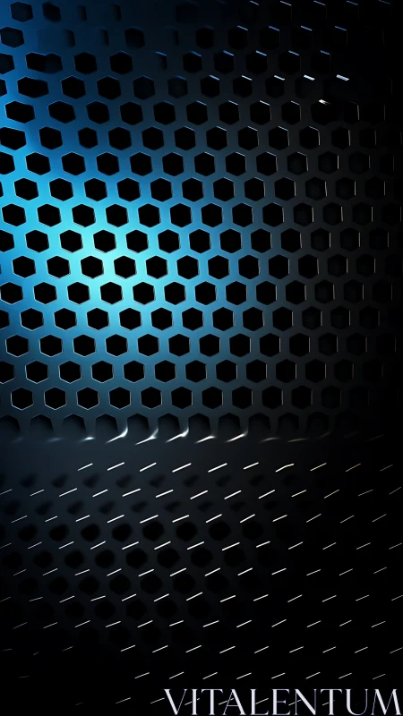 Metallic hexagon grid glows with cool electric blue light