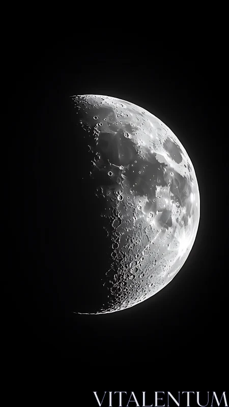 Curving moonlight over a shadowed sea of quiet craters.