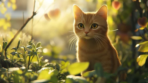 Golden-Eyed Cat Among Summer Flowers.