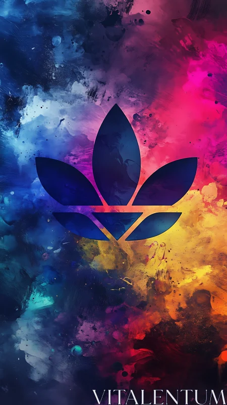 Tri-foil emblem over high-saturation nebular paint dispersion field