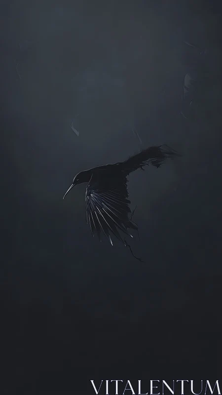 Graceful Bird in Flight Through Misty Darkness