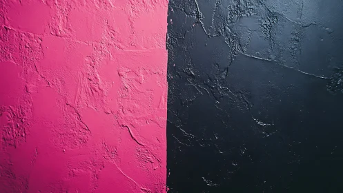 Textured pink and black wall surfaces divide starkly