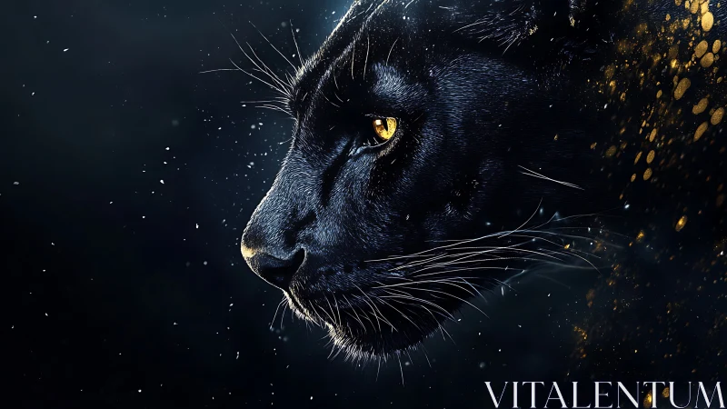 Striking Black Panther with Golden Eyes Gazes Thoughtfully