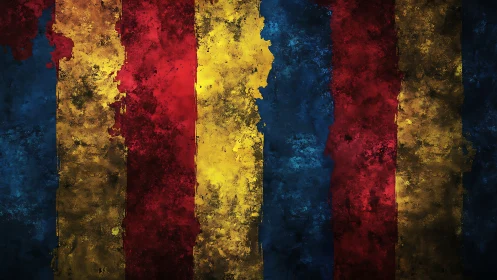 Vertical textured stripes in primary colors with grunge effect.