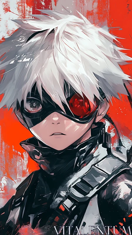 Storm-eyed cyber scout in a crimson painted world.