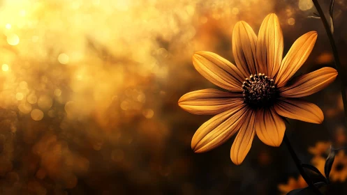 Golden sunset flower glowing in a dreamy soft-focus haze.