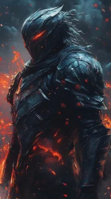 Armored infernal knight with molten core and high contrast lighting