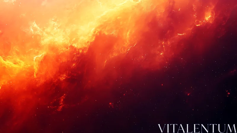 Cosmic Fire Nebula: Stellar Explosion in Red and Gold