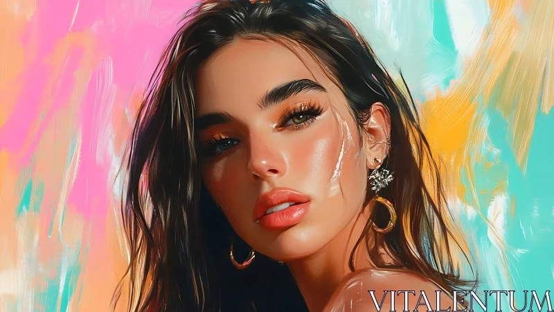 Digital portrait with glossy skin rendering and neon brushwork