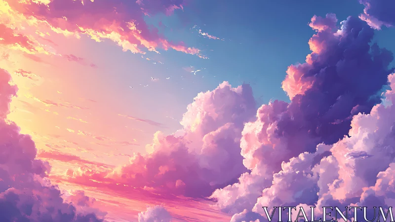 Iridescent cumulonimbus cloudscape at sunset with pastel sky