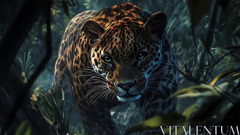 Leopard's Luminous Gaze Among Forest Whispers.