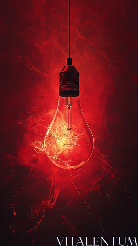 Incandescent filament bulb with red luminous aura.