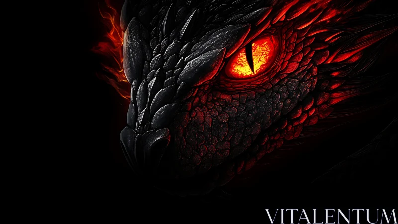 Infernal dragon close-up with glowing ember eye profile.