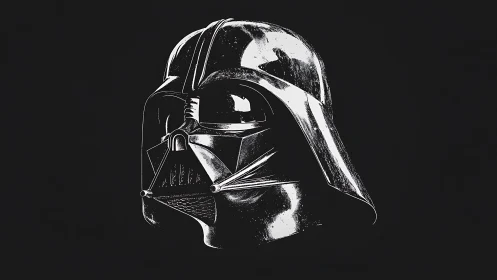 Dark sci-fi helmet rendered in stark monochrome detail.