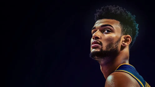 Basketball player portrait shows side profile in dramatic light