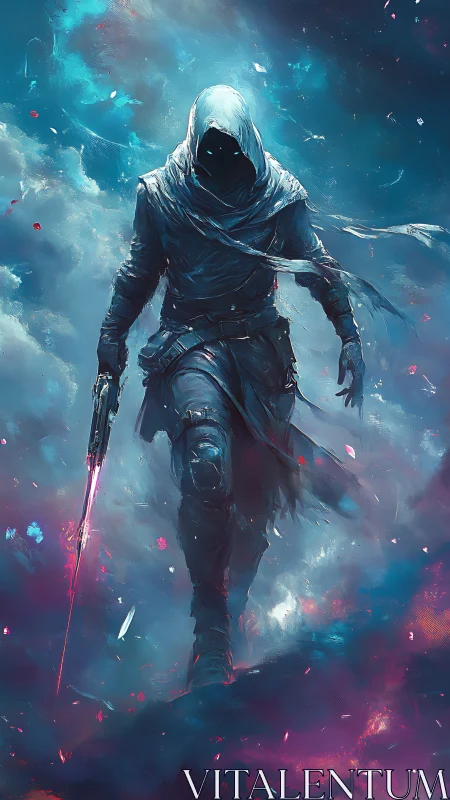 Spectral cloaked operative traversing luminescent nebular storm.