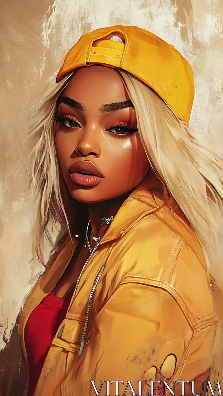 Radiant streetwear muse in sunny yellow and bold red tones.