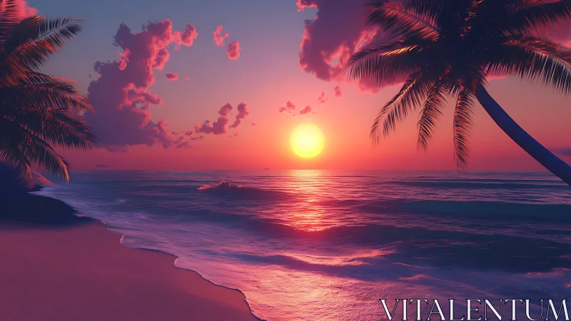 Neon sunset lagoon where dreamy palms guard molten horizons.