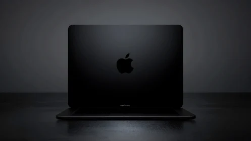Midnight-black laptop glows softly in a moody studio hush.