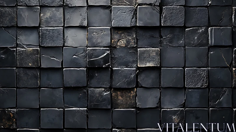 Dark stone tile grid shows textured geometric minimalism.