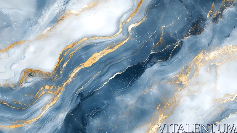 Elegant Blue and Gold Marble Abstract Texture Digital Artwork.