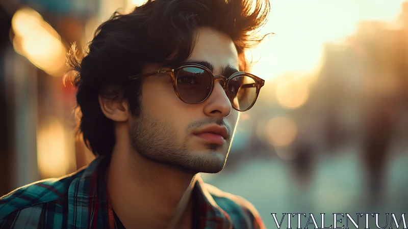 Stylish young man in golden hour urban street portrait