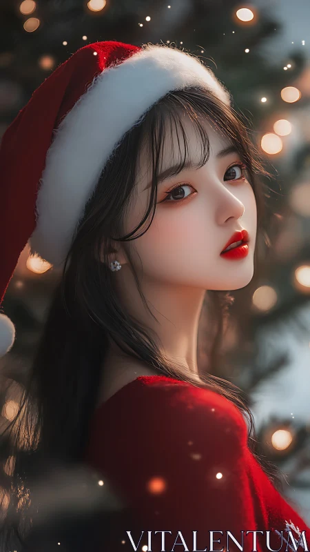 Christmas portrait of stylized girl with soft bokeh lighting effects