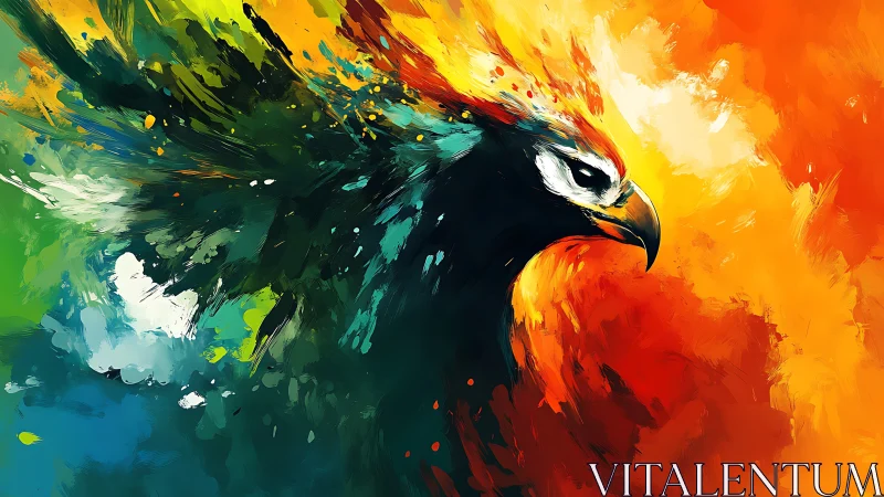 Vibrant Abstract Phoenix Illustration in Fiery and Cool Tones.