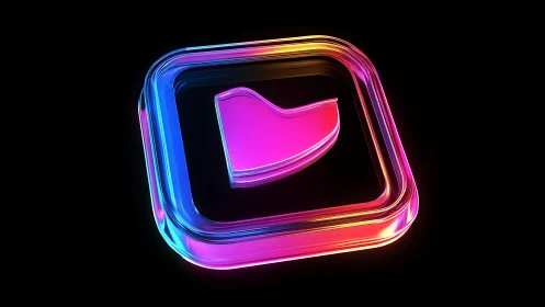 Neon gradient 3D play icon on black isolated background.