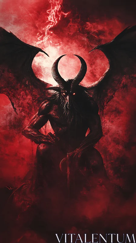 Crimson throne of the horned shadow lord in swirling smoke.